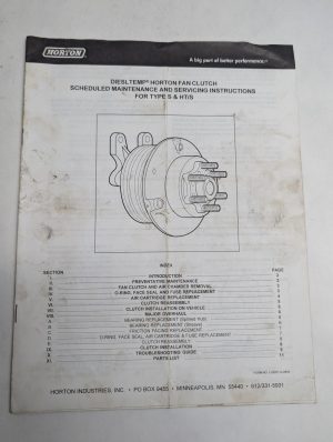 Horton Diesltemp Fan Clutch Maintenance Service Manual Parts List Type S Ht/S