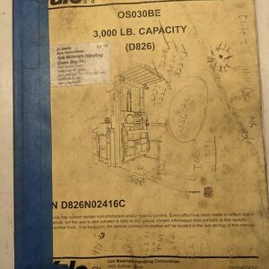 Yale Repair Parts Manual List Book Os030Be D826 Stander 3000 Lb Cap Fork Lift