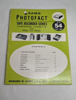 Sams Photofact Radio Tape Recorder Series Repair Data Manual Volume Tr-54 1969