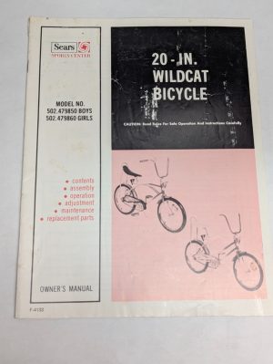 Sears Bicycle 20" Wildcat Model # 502.479850 479860 F-4133 Owners Manual Vintage