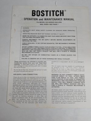 Bostitch N16 Series Nailer Operation & Maintenance Manual 1978 Owners Guide