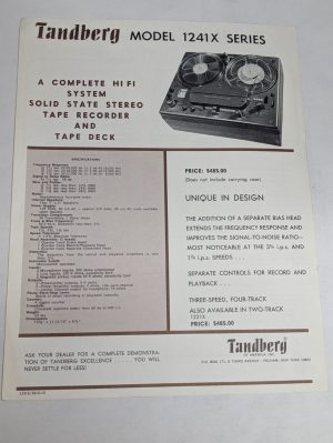Vintage Tandberg 1241X Series Sales Brochure Catalog Sheet Literature Specs