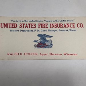 Vintage United State Fire Insurance Company Agent Card Shawano Wisconsin Ralph
