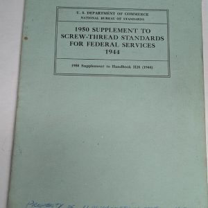 1950 Supplement Screw-Thread Standards For Federal Services 1944 Handbook Manual