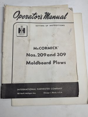 International Harvester Ih Operator'S Manual Mccormick #209 309 Moldboard Plow