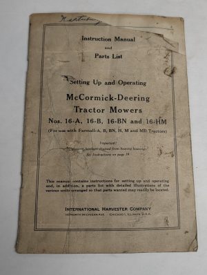 Ih Mccormick Deering Instruction Manual Parts List Tractor Mowers 16 A Bn Hm