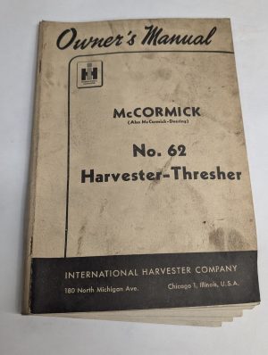International Harvester Ih Owners Operators Manual Mccormick #62 Thresher