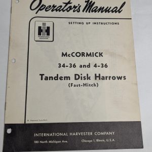 Ih Operator'S Manual Setting Up Instructions Mccormick 34-36 4-36 Disk Harrows