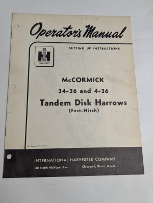 Ih Operator'S Manual Setting Up Instructions Mccormick 34-36 4-36 Disk Harrows