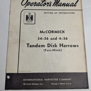 Ih Operator'S Manual Setting Up Instructions Mccormick # 34-36 4-36 Disk Harrows