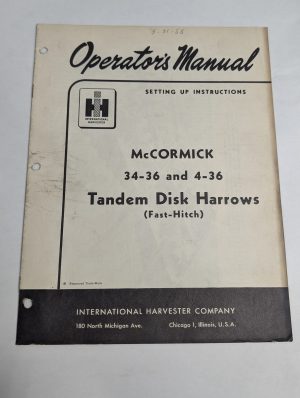 Ih Operator'S Manual Setting Up Instructions Mccormick # 34-36 4-36 Disk Harrows