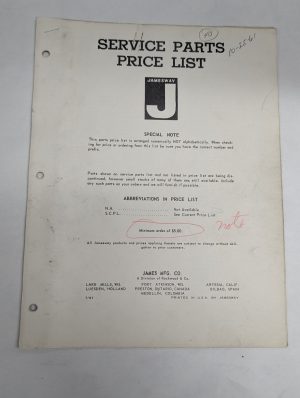Jamesway Service Parts Price List Catalog Dealership Literature 1961