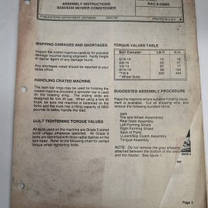 Assembly Instructions 8320 8330 Mower Conditioner Rac 8-93050 1987