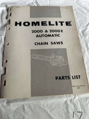 Homelite Chainsaw 2000 & 2000 E Automatic Part List Sales Manual Catalog Specs