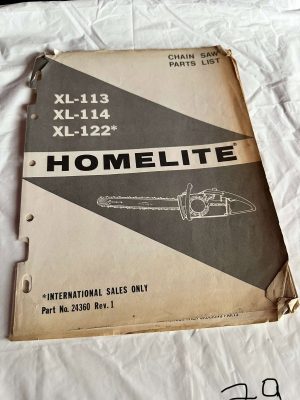 Homelite Textron Xl-113, 114, 122 Chain Saw Parts List No. 24360 Sales Manual