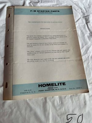 Homelite Textron F-M Starter Parts Chain Saw Model 375 Fairbanks Sales Manual