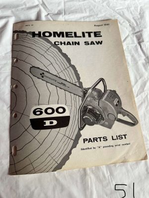 Homelite Chainsaw 600D Parts List #23470A Aug. 1961 Assembly Sales Manual
