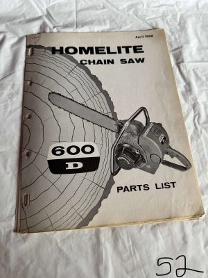 Homelite Chainsaw 600D Parts List #23740 April 1960 Assembly Sales Manual