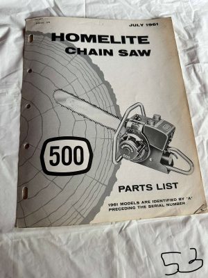 Homelite Chainsaw 500 Parts List #23483A July 1961 Assembly Sales Manual