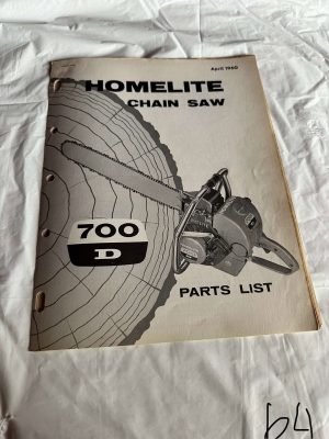 Homelite Chainsaw 700D Parts List #23457 April 1960 Assembly Sales Manual
