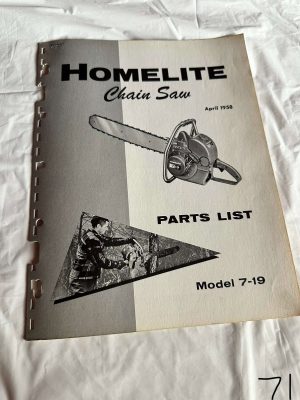 Homelite Chainsaw Model 7-19 Parts List Assembly Breakdown 1958 Sales Manual