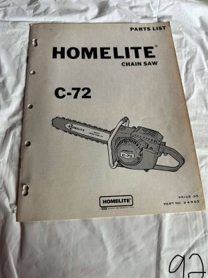 Homelite Textron Chainsaw C-72 Parts List Assembly Breakdown Sales Manual