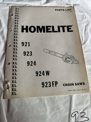 Homelite Textron Chainsaw Xl-921;-923;-924/W;-923Fp Parts List Sales Manual