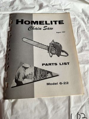 Homelite Textron Chainsaw Model 6-22 Parts List August 1957 Sales Manual