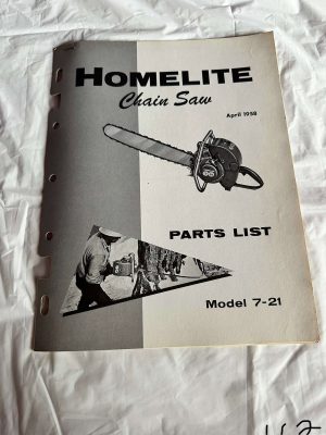 Homelite Textron Chainsaw Model 7-21 Parts List #23304 April 1958 Sales Manual