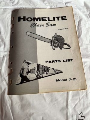 Homelite Textron Chainsaw Model 7-21 Parts List August 1958 Sales Manual