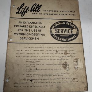 Mccormick Deering Farmall H M Tractors Lift-All Implement Operator Manual