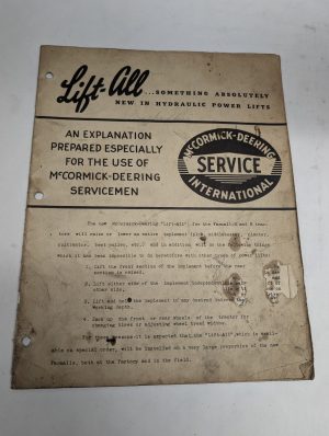 Mccormick Deering Farmall H M Tractors Lift-All Implement Operator Manual