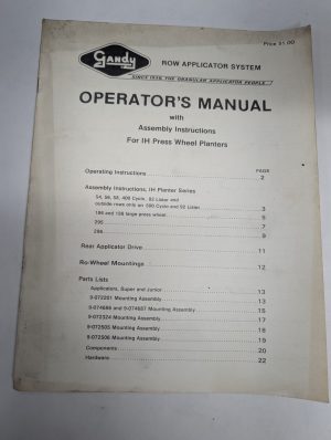 Gandy Operator'S Owners Instruction Manual Row Crop Applicator Ih Press Wheels