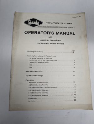 Gandy Operator'S Owner'S Instruction Manual Row Crop Applicator Ih Press Wheel
