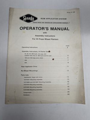 Gandy Operators Owners Instruction Manual Row Crop Applicator Ih Press Wheels