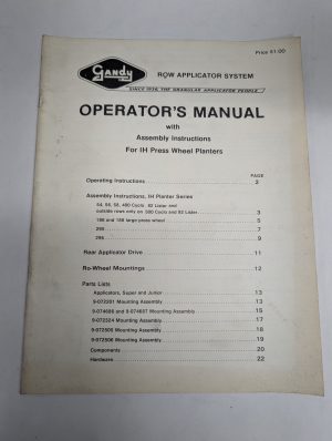 Gandy Operators Owner Instruction Manual Row Crop Applicator Ih Press Wheels