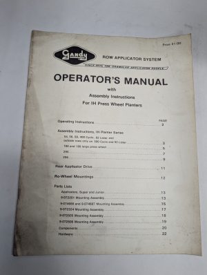 Gandy Operator'S Owner Instruction Manual Row Crop Applicator Ih Press Wheels