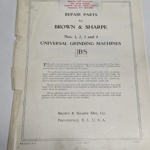 Brown & Sharpe Repair Parts List Manual #1 2 3 4 Universal Grinding Machines