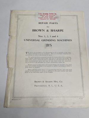 Brown & Sharpe Repair Parts List Manual #1 2 3 4 Universal Grinding Machines