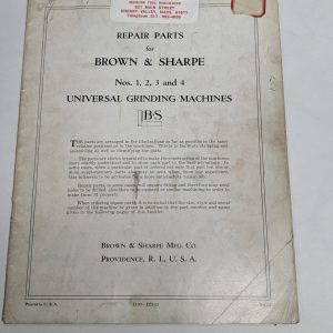 Brown & Sharpe Repair Parts List Manual 1 2 3 4 Universal Grinding Machines 1943