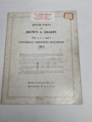 Brown & Sharpe Repair Parts List Manual 1 2 3 4 Universal Grinding Machines 1943