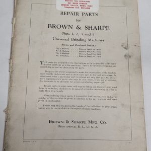 Brown & Sharpe Repair Parts List Manual 1 2 3 4 Universal Grinding Machines 1942
