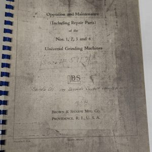 Brown & Sharpe #1 2 3 4 Universal Grinding Machines Operation Manual Parts List