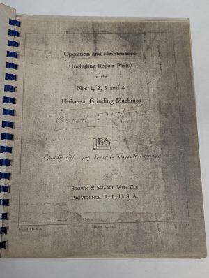Brown & Sharpe #1 2 3 4 Universal Grinding Machines Operation Manual Parts List