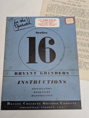 Bryant Series 16 Hydraulic Internal Grinders Operator Instruction Manual