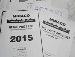 Miraco Livestock Water Systems Price List 2015 Illustrated Parts Sales Catalog
