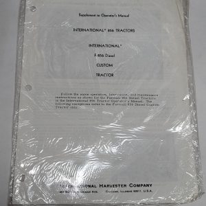 International Harvester Ih Supplement Operators Manual F 856 Tractors Diesel