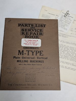 Cincinnati Milling Machine Parts Service Repair Manual M-Type Universal 1930