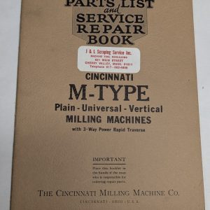 1930 Cincinnati Milling Machine Parts Service Repair Manual M-Type Universal