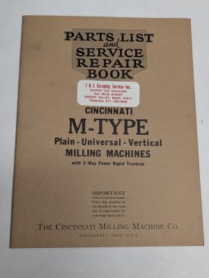 1930 Cincinnati Milling Machine Parts Service Repair Manual M-Type Universal